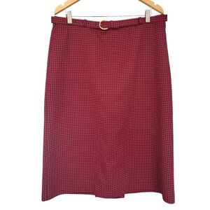 Vintage 80s Red Houndstooth Pencil Skirt with Gold Belt Size 16 D’Alliard’s